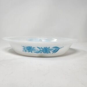 Glasbake‎ Vintage 60's Milk Glass Divided Casserole Dish 12" Blue Thistle J2352